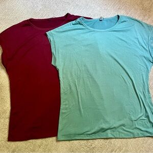 2 Women's cap sleeves Tees - Burgundy and Sage green, size large